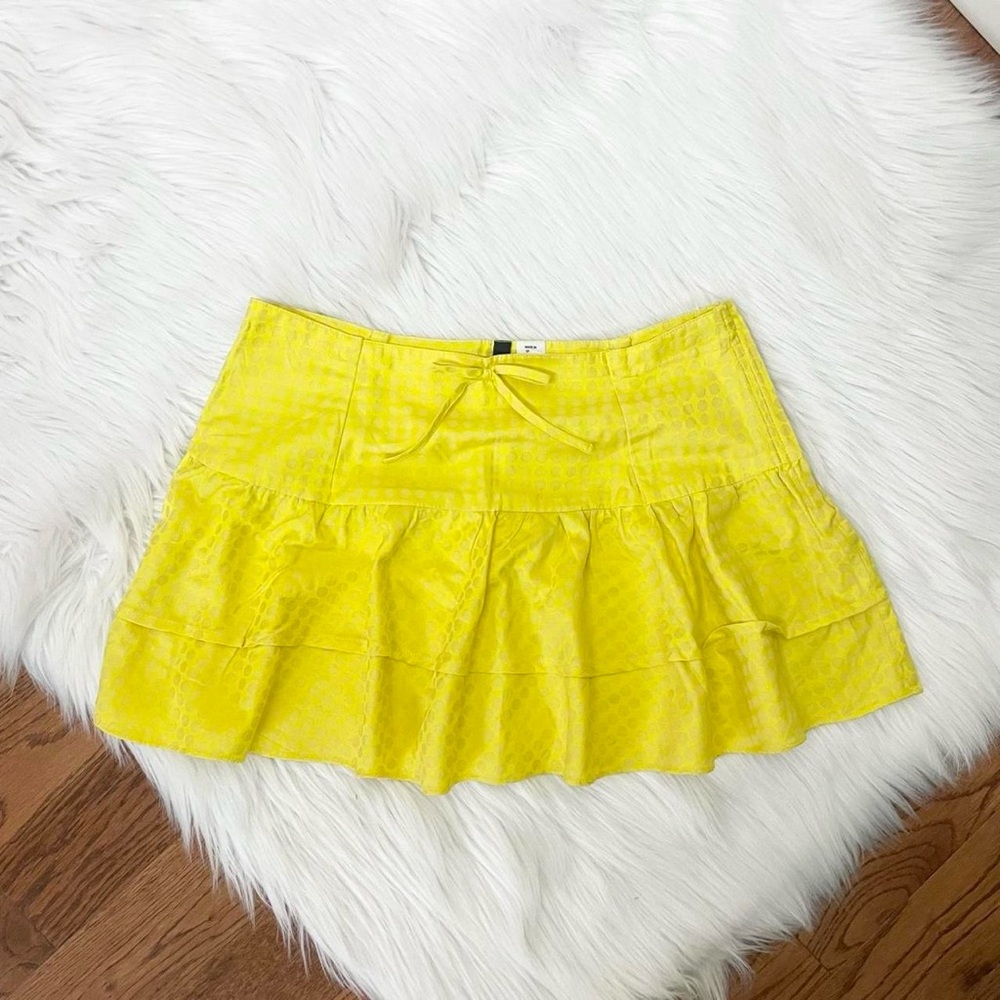 Vintage Y2K yellow polka dot ruffle mini skirt by H&M